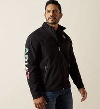 Ariat Men's New Team Logo Black Mexico Flag Softshell Jacket Size L