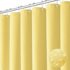 Yellow Fabric Shower Curtain - Waffle Weave Textured Heavy Duty Cloth Shower