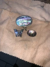 Vintage Alpaca Silver Mexican Abalone Trinket Snuff Box Mexico