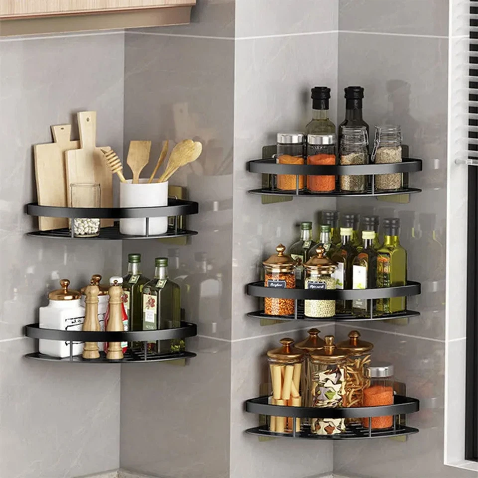 Estante de esquina de pared de baño estante de ducha carrito de almacenamiento organizador sin perforaciones Foto 4 de 4