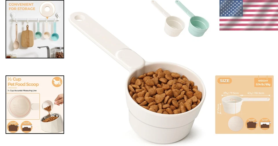 Cuchara de comida para mascotas duradera de 1/2 taza con mango ergonómico - apta para lavavajillas, blanca Foto 2 de 4