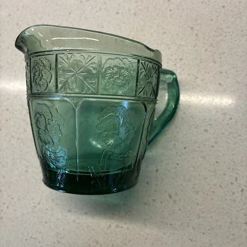 VTG DEPRESSION ULTRAMARINE GLASS JEANNETTE DORIC & PANSY CHILD CREAMER PITCHER
