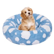 Calming Donut Dog  Cat Bed Small Fluffy Round Washable Gray Non-Slip