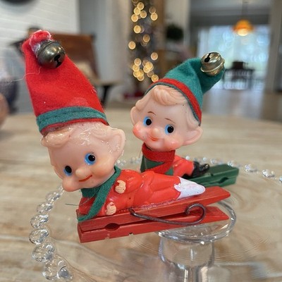 Vintage Pixie Elf Christmas Elves Ornament Clip -on Decoration Japan 50-60's