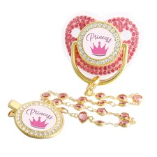 Bling Princess Baby Pacifier with Gem Luxury Soother with Chain Clip Newborn Dum