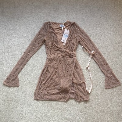chinese dress ladies Oh Polly Long Sleeve Bodycon Hot Fix Embellished Maxi Dress in Brown