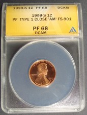1999-S Close AM Proof Lincoln Memorial Cent ANACS PF68 DCAM