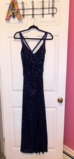 Eliza J NWT Navy Blue Sparkly Spaghetti Strap & Criss Cross Back Dress Size 8