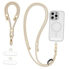 4-IN-1 Phone Lanyard  Wrist Strap Kit with 2 Pack Tabs, Universal Beige