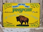 VINTAGE JANSPORT PORCELAIN SIGN OLD CAMPING OUTDOOR TENTS HIKING BAG BUFFALO 12"