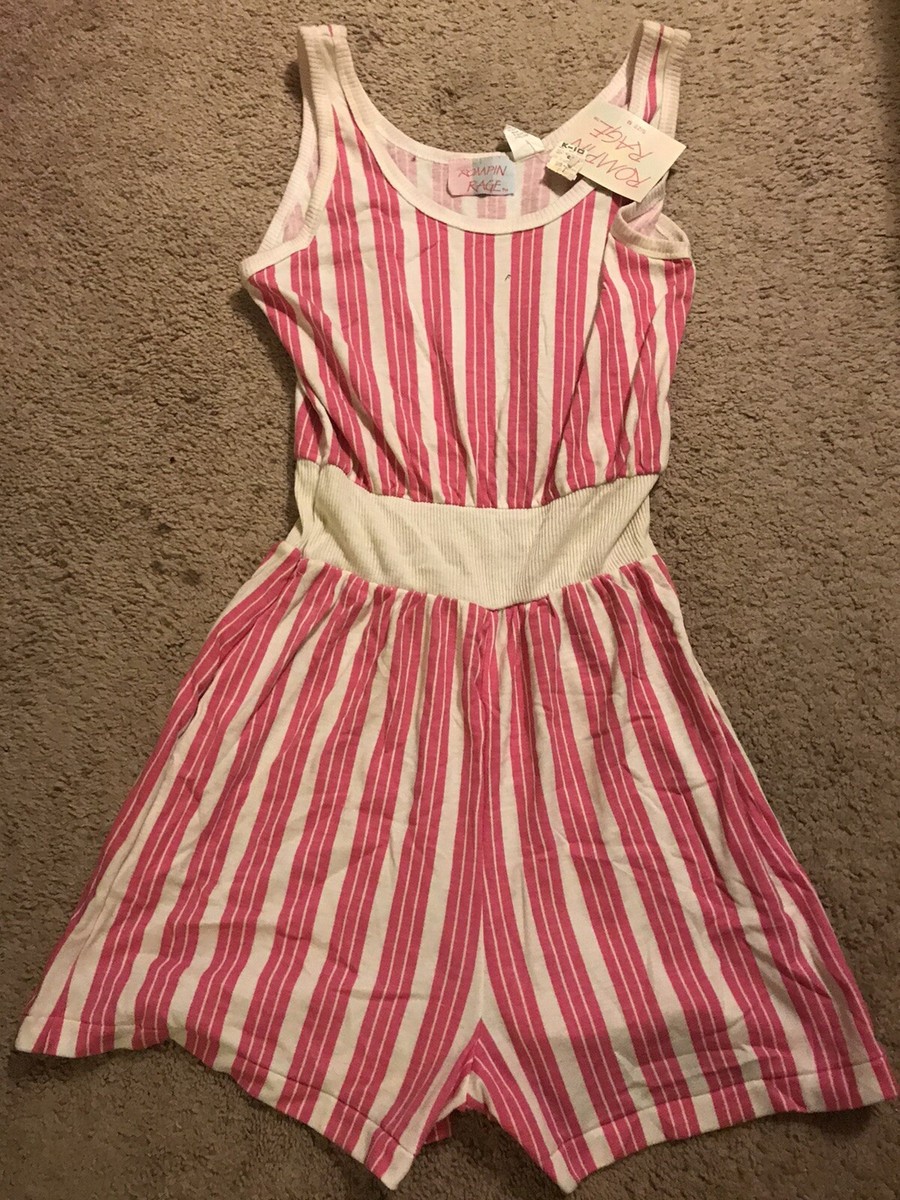 New Vintage Rompin Rage Romper Womens Size M NWT Pink White 80s - Main Image
