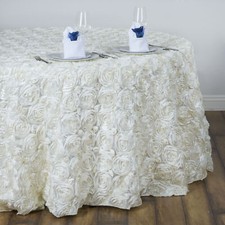 Ivory RIBBON ROSES 132" ROUND TABLECLOTH Fancy Wedding Party Catering Linens