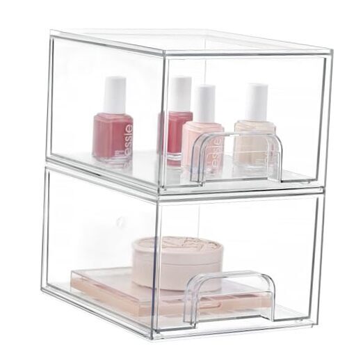 2 Pack Stackable Makeup Organizer Storage Drawers, Acrylic Organizers