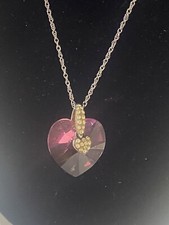 Heart Light Pink Sterling Silver Pendant Necklace Crystals 18  Chain 586