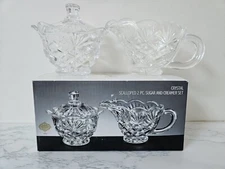 SHANNON CRYSTAL  BY GODINGER  2 PC CRYSTAL SUGAR & CREAMER SET NEW #53H