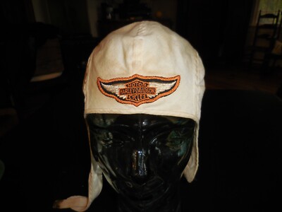 Vintage Harley-Davidson Cloth Skull Cap White Patch Very Good