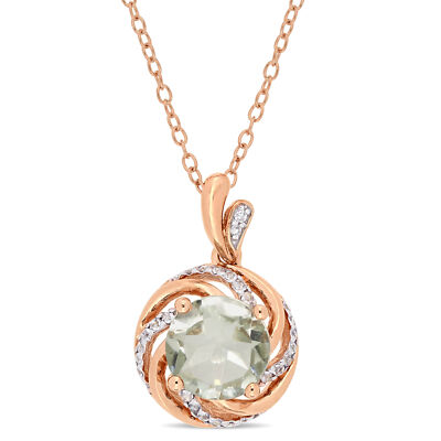 Amour Rose Plated Sterling Silver Green Quartz White Topaz & Diamond Pendant