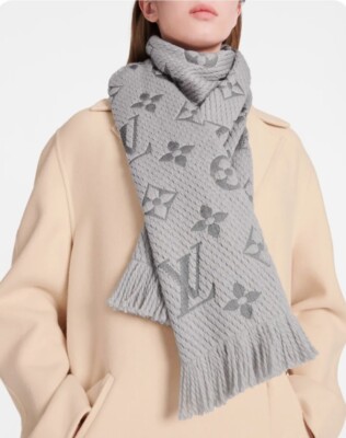 LOUIS VUITTON Scarf LOGOMANIA Wool/Silk Grey NWOT