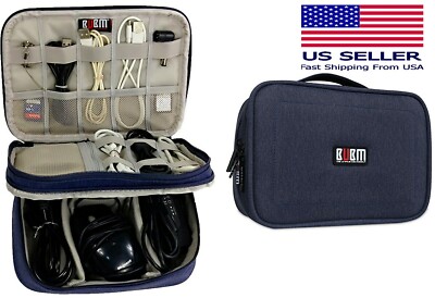 BUBM Electronics Organizer, 2 Compartments Carry Case Dark Blue 9'' for Ipad Mini