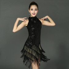 Latin Dress Women Sexy Tassel Fringe Sequin Latin Dresses Rave Outfits Dancewear