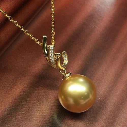 Natural 13mm South Sea Golden Pearl & 18K Gold Pendant, Regal Necklace Jewelry