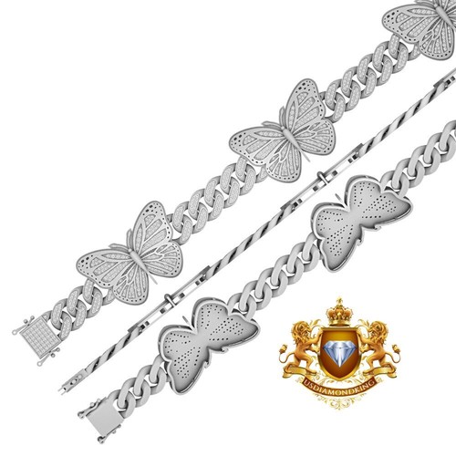 VVS1 Moissanite Lucky Winged Butterfly Good Luck Custom Cuban link Bracelet 8.5" - 第 11/12 張圖片