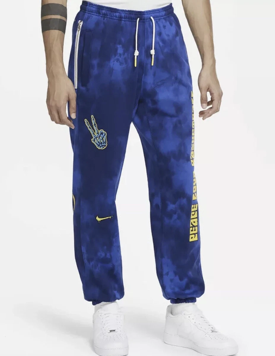 Nike Peace Love Basketball Sweatpants Mens Size Large Blue Tie Dye