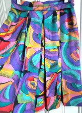 Vtg 80s Artsy Disco Womens Skirt M Multi Pleated In Group Hippy Abstract Festive
