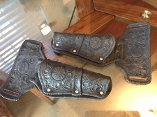 Pair EZ Vintage Mattel Black Plastic Holster 1969