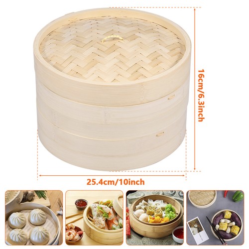 1/2Pcs Bamboo Steamer Basket Handmade Bamboo Dumpling Steamer 10 Inch flTVc - Picture 10 of 14