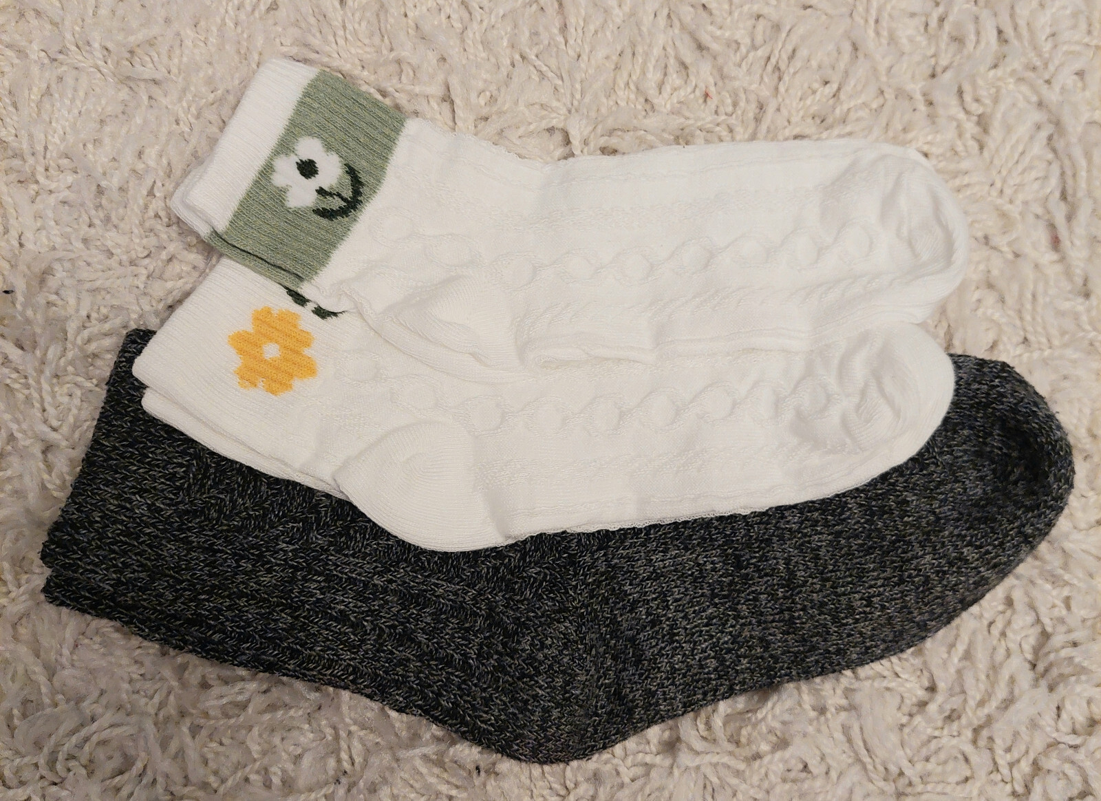 Womens Ankle Socks Sox Lot Wool Cotton Boot Socks & Cute Ivory Flower-image