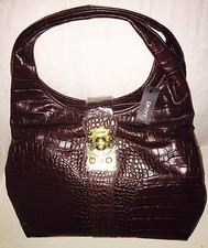DKNY Ladies SHOULDER BAG ALLOVER CROCO LEATHER PUSH LOCK Brown Colour