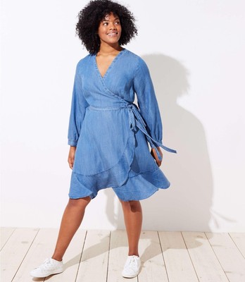 blue ruffle wrap dress