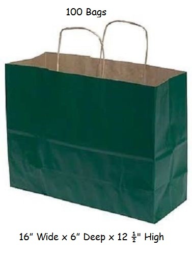 Bolsas de compras de papel 100 Hunter Green 16" x 6" x 12 1/2" mercancía al por menor grande - Imagen 2 de 3