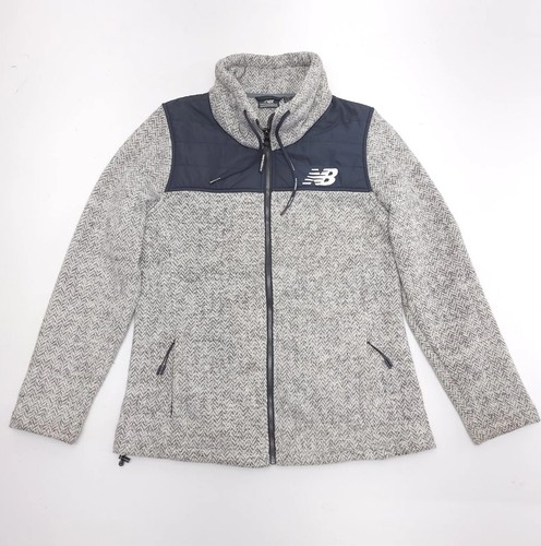New Balance Womens Large Full Zip Gray & White Herringbone Fleece Sweater Jacket - Picture 2 of 8