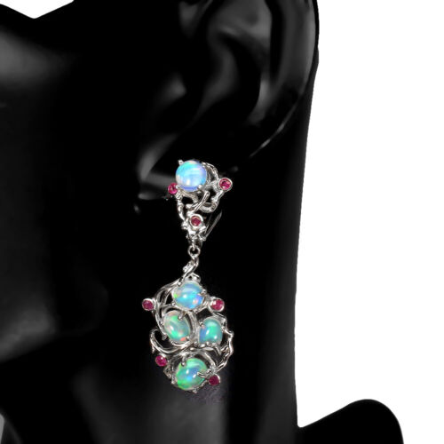 Pendientes De Plata 925 De Verano Óvalo De Ópalo De Fuego 8x6mm Joya De Rubí - Imagen 2 de 9