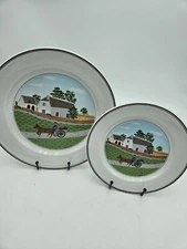 Villeroy & Boch Naif Horse & Buggy 2 Pc Lot Dinner & Salad Plate- MINT