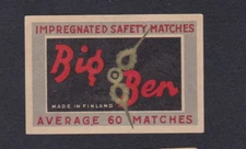 Antique Match Tag Finland BN54968 Big Ben Average 60