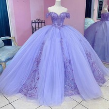 Lavender Shiny Quinceanera Dresses Sequin Appliqued Crystal Ball Gown Sweet 16
