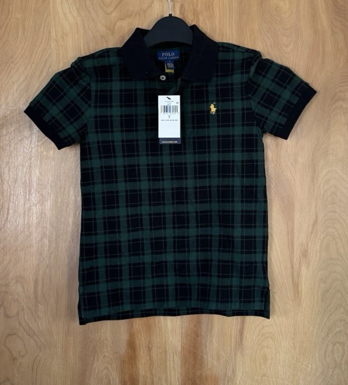 Polo Ralph Lauren Niños/Niños Pequeños Talla 7 Malla a Cuadros Polo Nuevo con Etiquetas Verde Negro Foto 2 de 4