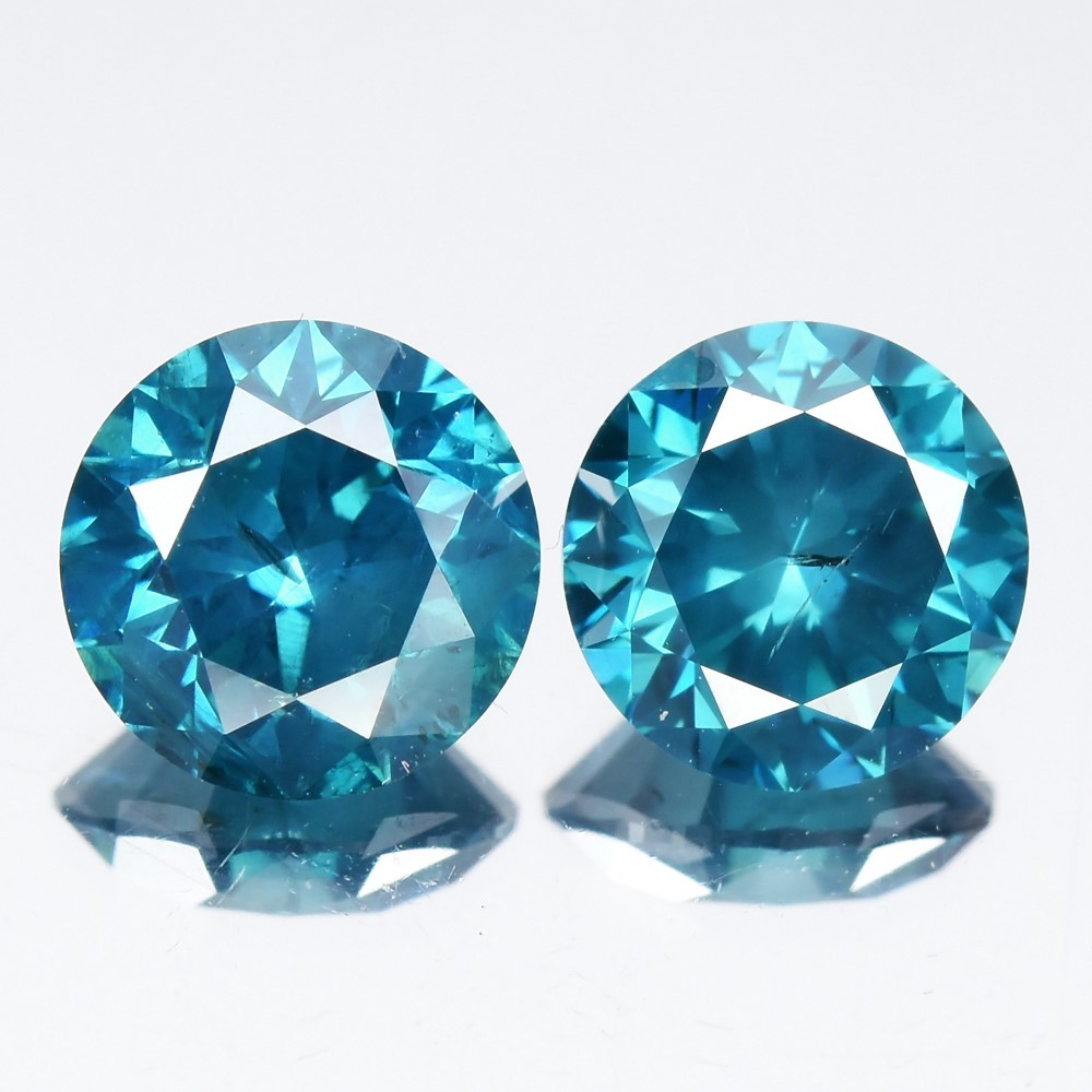 💎 Pair 2pcs/2.01ct Round Brilliant Natural Treated Fancy Vivid Blue Diamond SI1