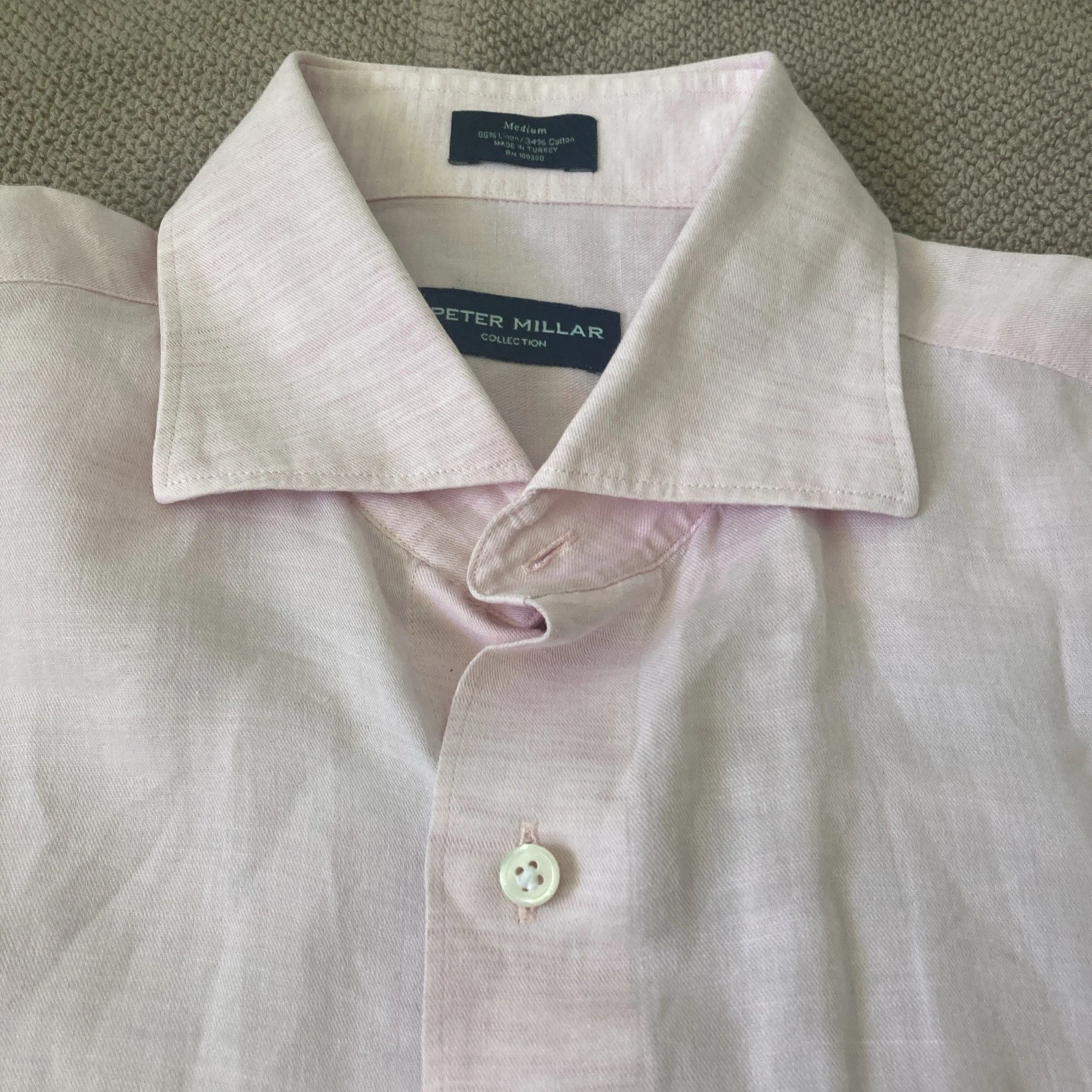 Peter Millar Collection Men's Pink Linen/Cotton Long Sleeve Button Up Shirt M