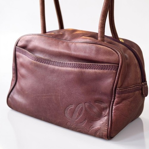 LOEWE Anagram Vintage Mini Boston Bag Nappa Leather Bordeaux Handbag Women