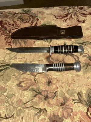 2 Marble s Style Vintage Knives and 1 Sheath, Leather Handle