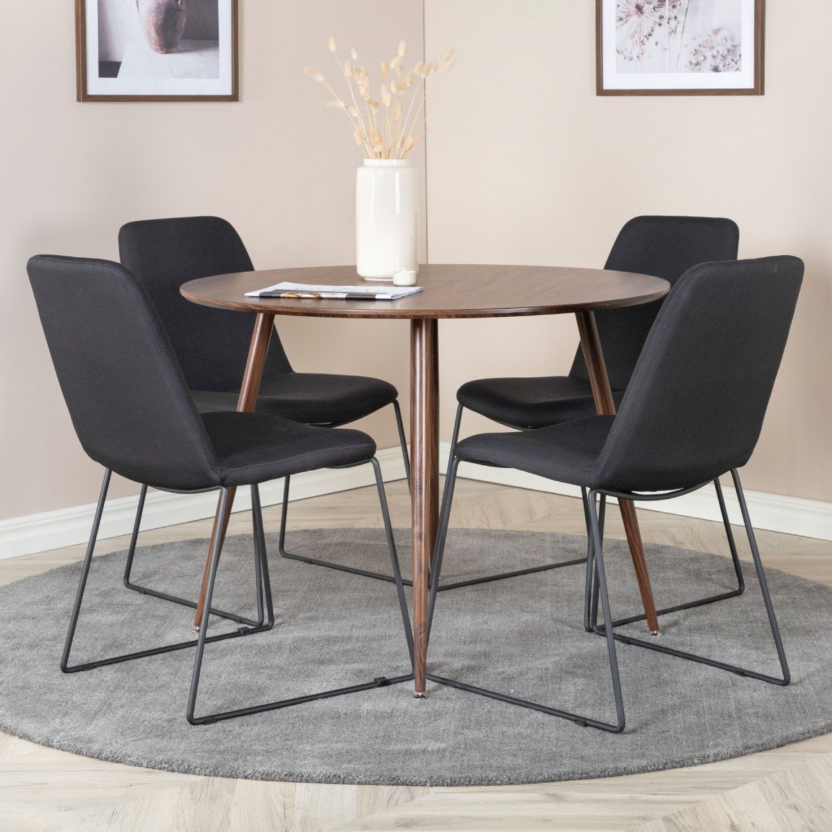 Table à manger ronde gain de place Plaza noyer 100cm pour bistrot