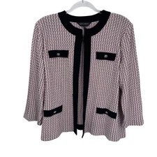 Ming Wang Coquette Blazer Cardigan Womens XL Pink Black Acrylic Tweed Buttons