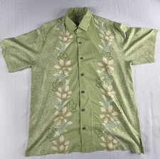 Tommy Bahama 100% Silk Hawaiian Camp Shirt Mens Large Green Floral Aloha