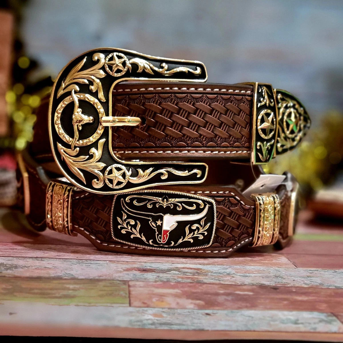 Cowboysbelt Skinny Studded Vintage Brown Leather Rocker Western Studded Belt 43” 1950s Vintage Studded BELT Rockabilly Buco Brown Leather  main image 3
