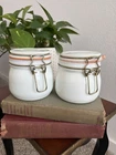 Vintage White Milk Glass Airtight Canisters with Clamp Lid Cottagecore Decor
