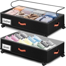 Under Bed Storage with Wheels 2-Pack, under Bed Storage Containers 66L Clear Lid
